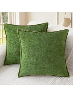 Decorative 18x18 Inch Throw Pillow Covers - Pack of 2 Soft Chenille Cushion